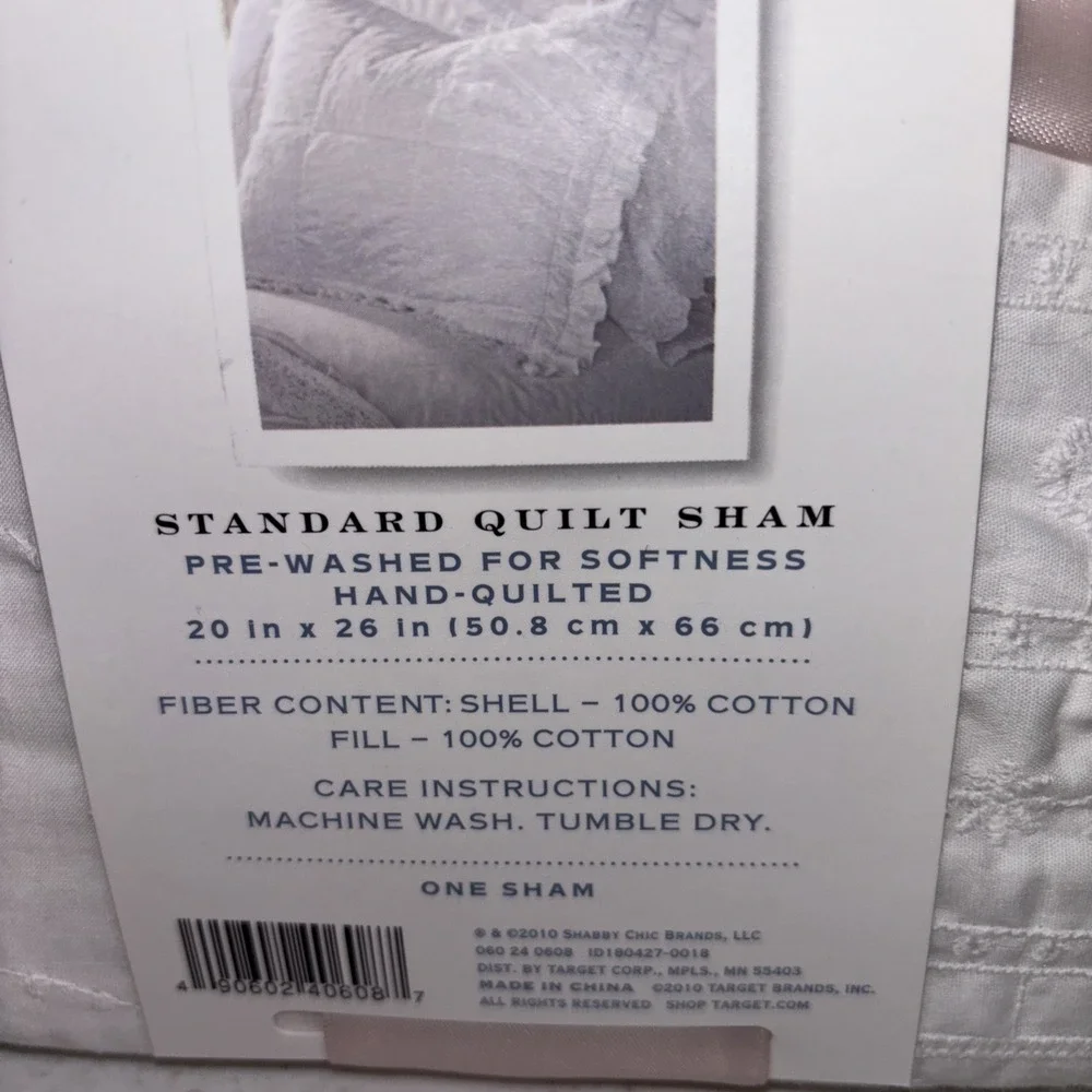 Simply Shabby Chic White Chenille Patchwork Ruffle Quilted Standard Shams Pair